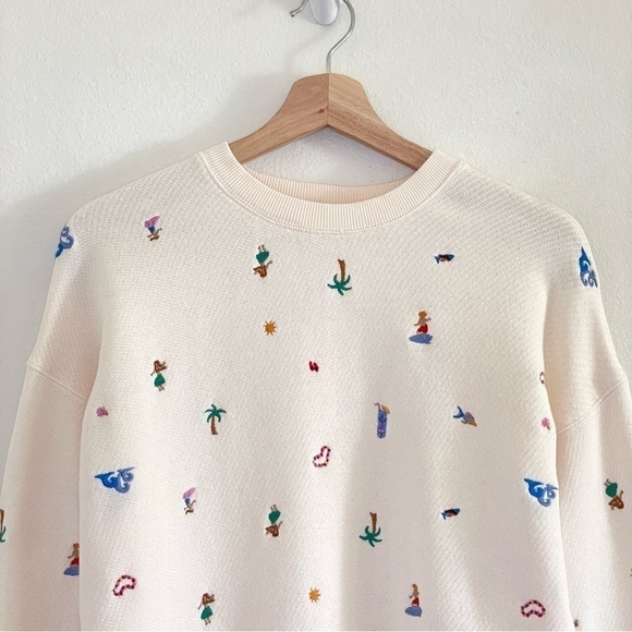 Madewell Lei-cation Embroidered Mainstay French Terry Pullover Sweatshirt Cream - Picture 8 of 16
